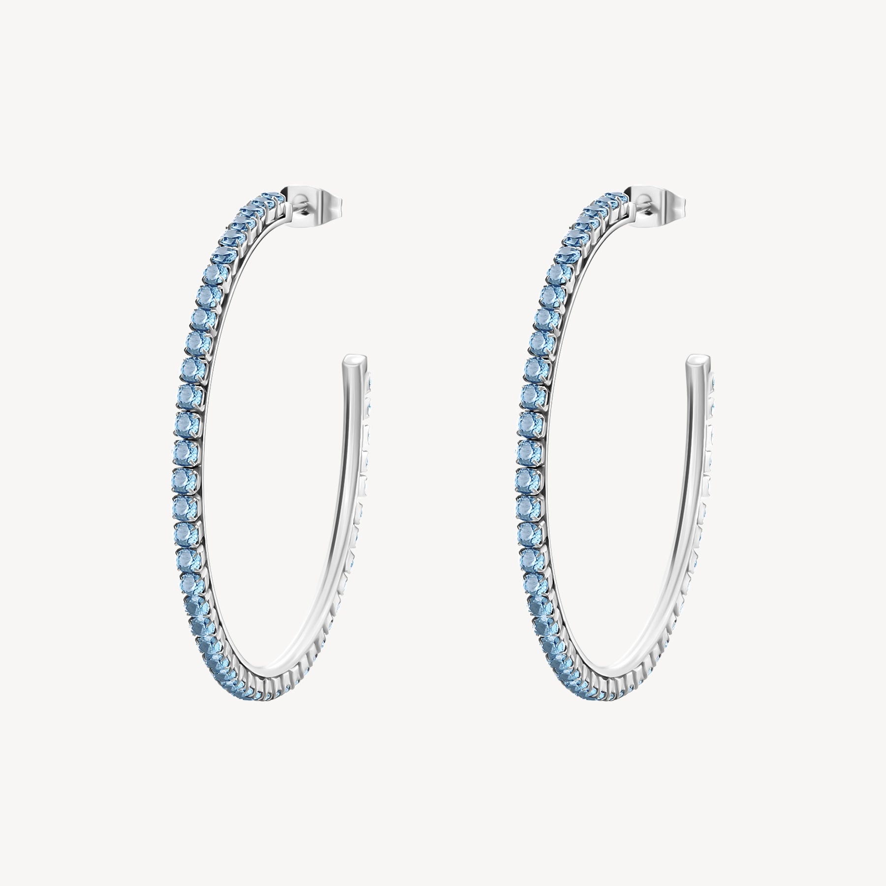 304 stainless steel big hoop earrings and spinel color cubic zirconia. _1